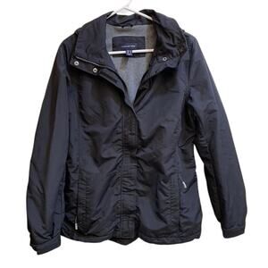 Land's End Jacket Women Medium Black Water Proof Full Zip Fleece Hooded Coat
